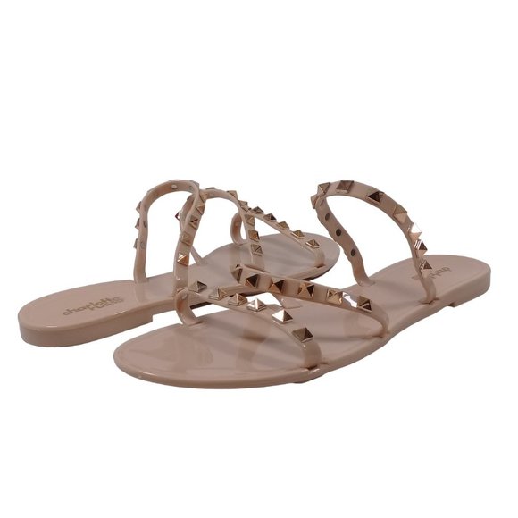 Charlotte Women's NEW Shine Beige Gold Studded Jelly Slip-On Flat Strap Sandal 9 - Picture 11 of 11